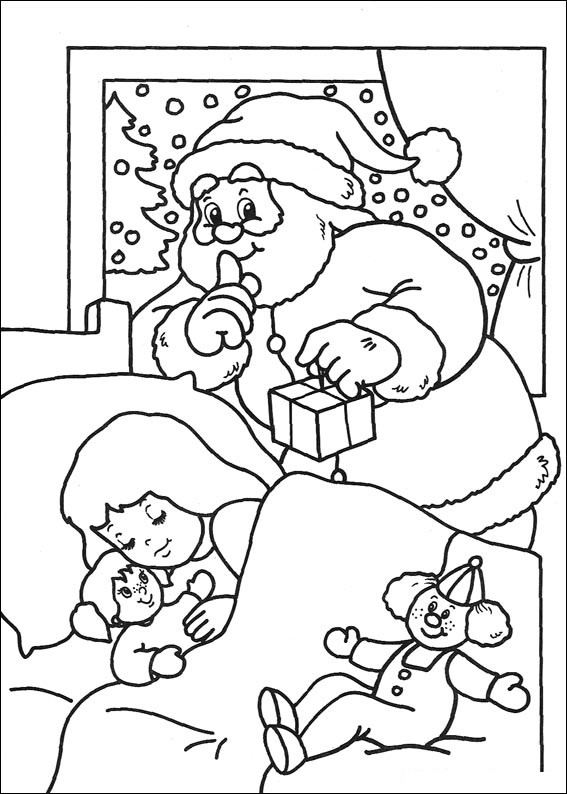 Coloriage père noël cadeau fille